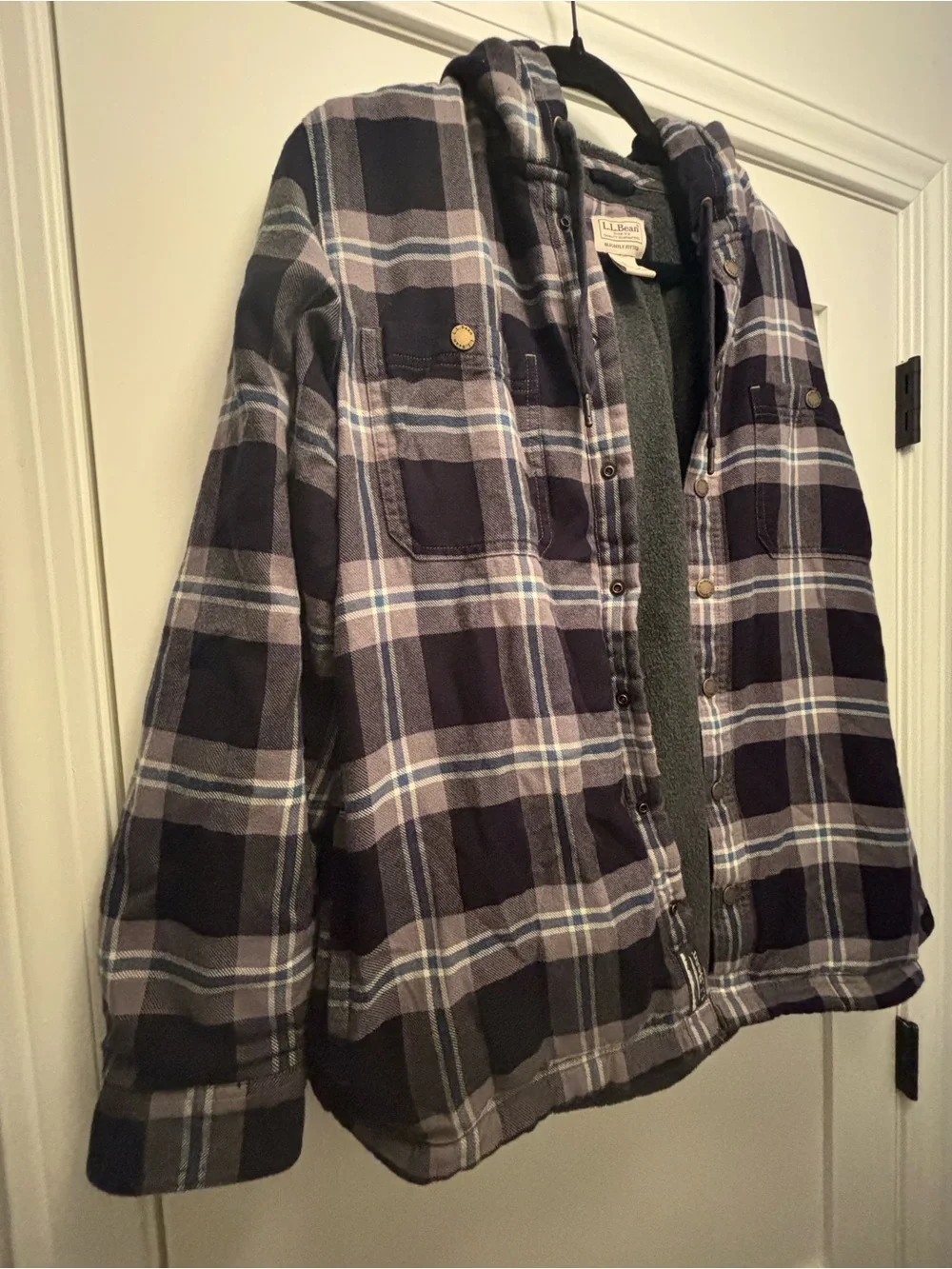 L.L. Bean Purple Plaid Hooded Jean Jacket